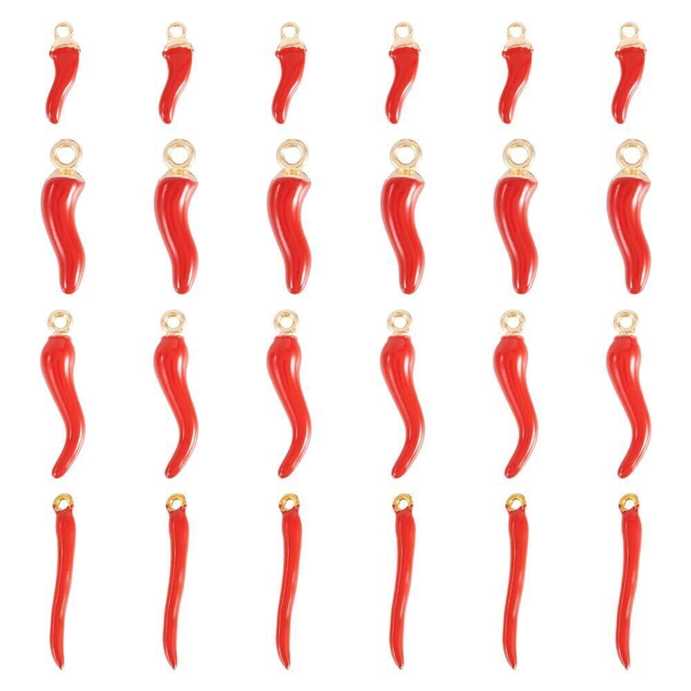 3638 24pcs Red Pepper Pendants Cute Food Charms Alloy Enamel Metal Necklace